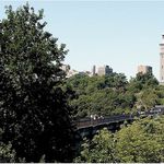 One view of the High Bridge and Water Tower, from across the Harlem River in Highbridge Park in the Bronx. "There are two Highbridge Parks - one in Manhattan and one in the Bronx - the High Bridge will connect the parks."